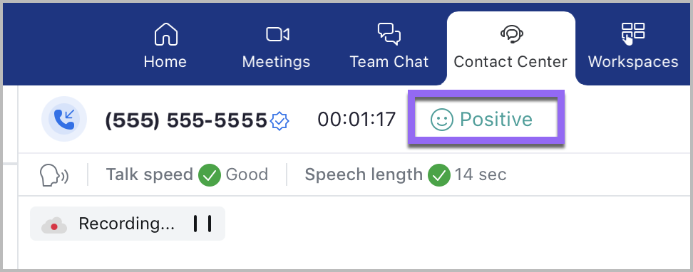 An image demonstrating a positive sentiment analysis in Zoom Contact Center