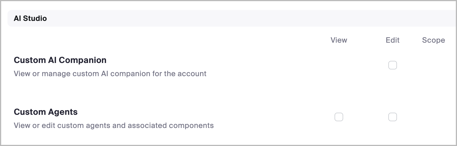 An image showing an example of AI Studio roles